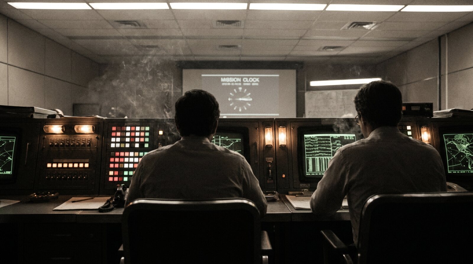 Green CRT consoles in mission control